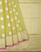 Lime Kora Banarasi Silk Saree